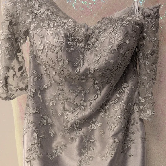 Elegant Silver Lace Long Sleeve Dress